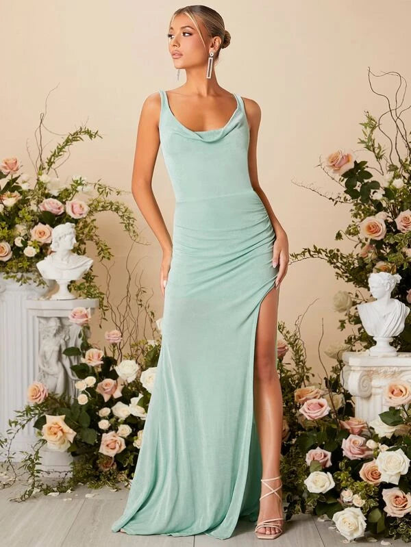 Crisscross Backless Split Thigh Plus size Maxi Dress - Bella Bridesmaids