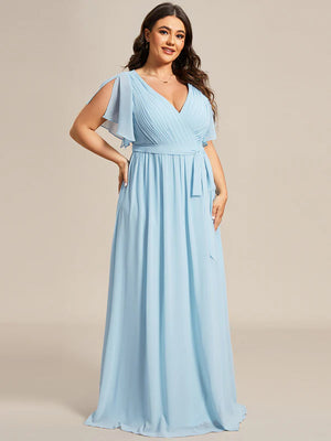 Sandie A Line Dress with Deep V Neck Ruffles