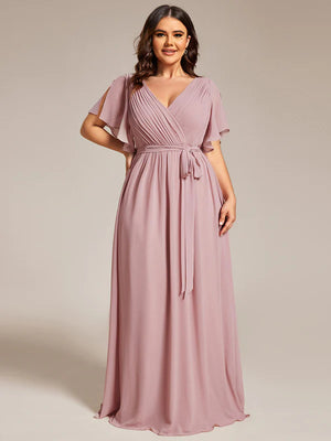 Sandie A Line Dress with Deep V Neck Ruffles