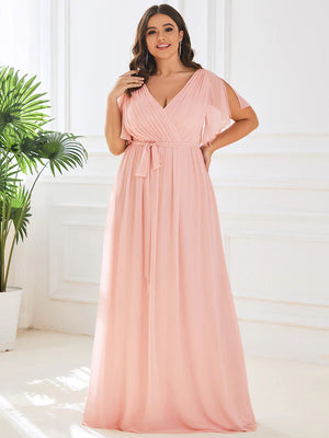 Sandie A Line Dress with Deep V Neck Ruffles