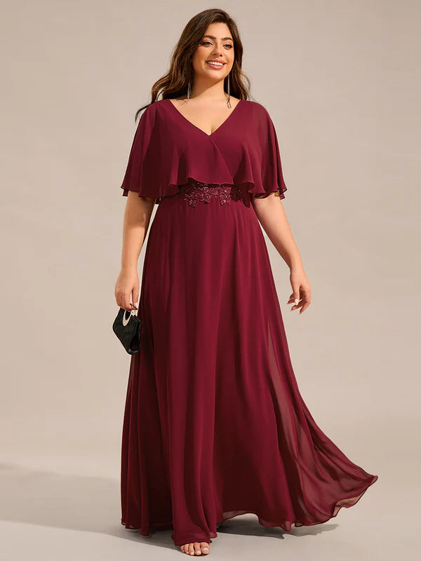 Kate Elegant Shawl Bat-wing Sleeve Chiffon Evening Dress