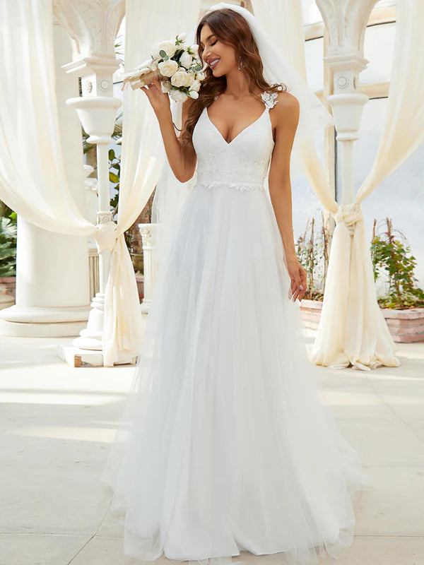 Hope Double V Neck Lace Tulle Wedding Dress