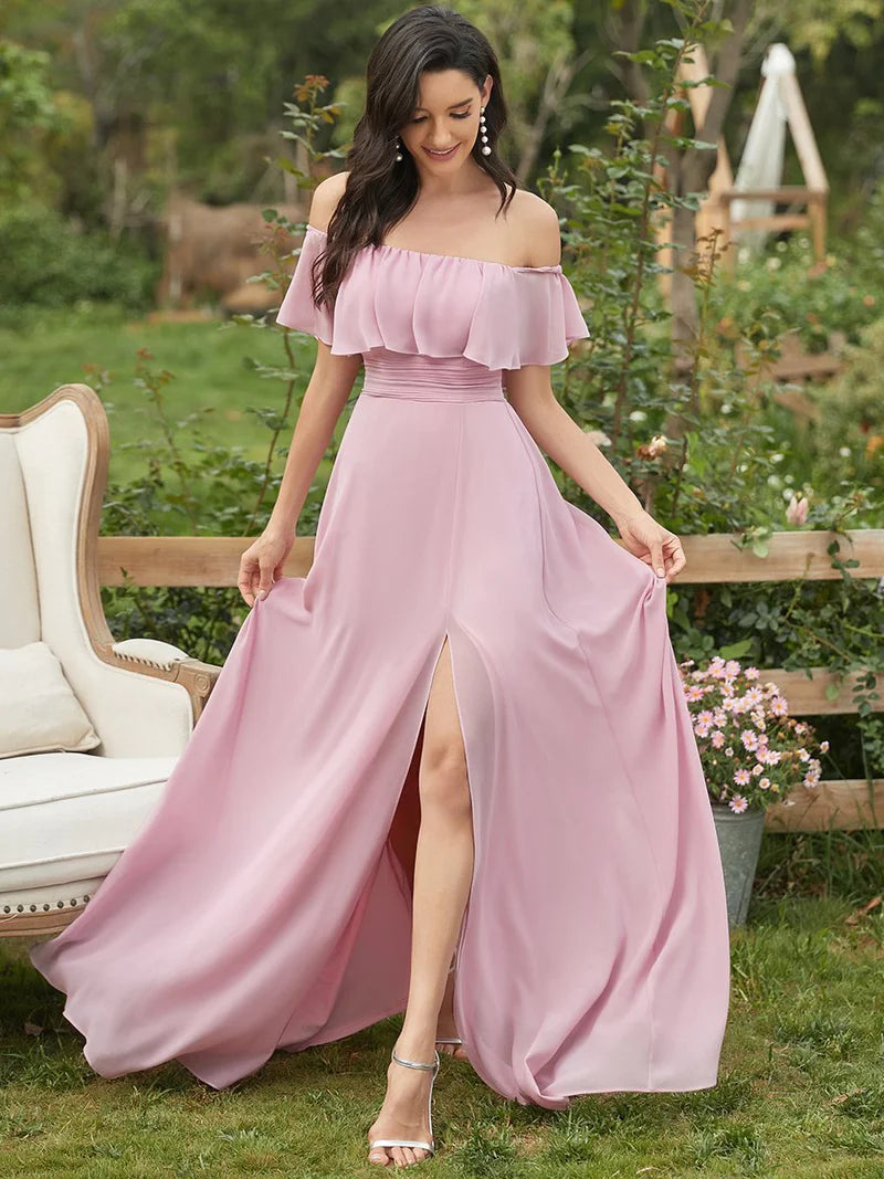 Maxi dress off shoulder with thigh split hotsell