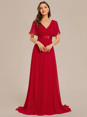 Jacqui Double V-Neck Ruffle Sleeve Bridesmaids Dress