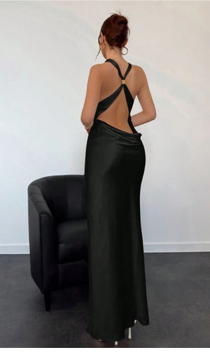 Grace Satin Backless Twist-Knot Dress