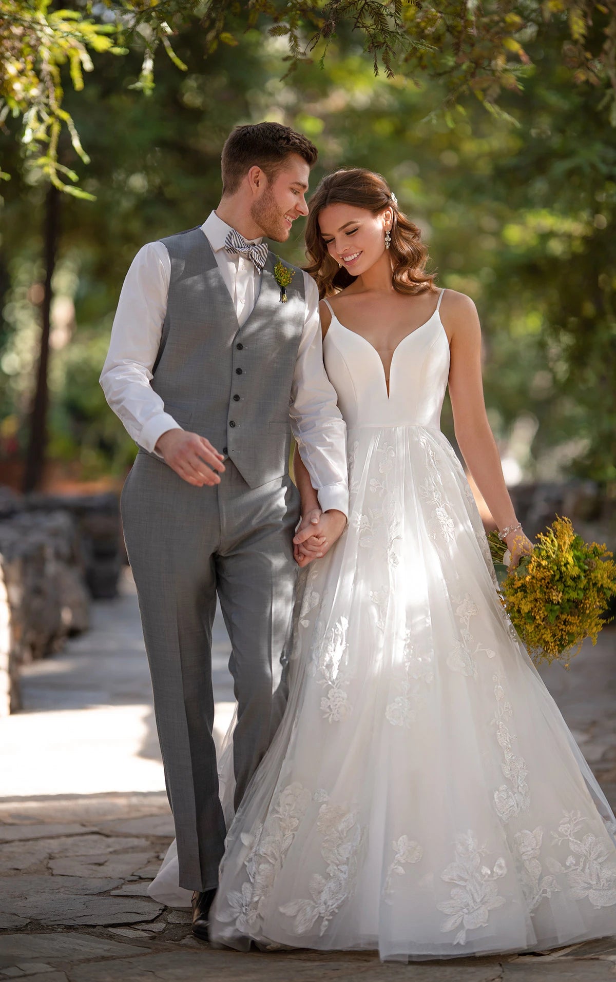 V NECK BALLGOWN WEDDING DRESS WITH FLORAL TULLE SKIRT Bella Bridesmaids