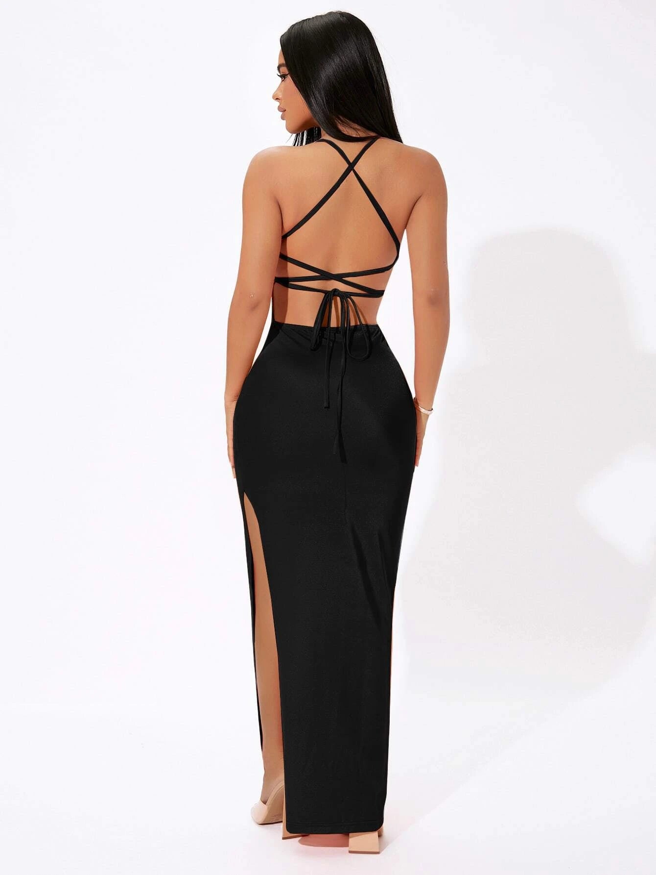 Chantal Crisscross Tie Backless Split Thigh Dress