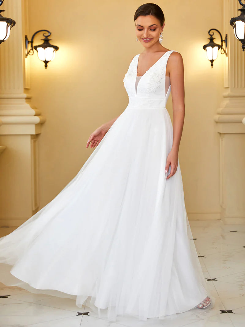 A line deep v best sale wedding dress