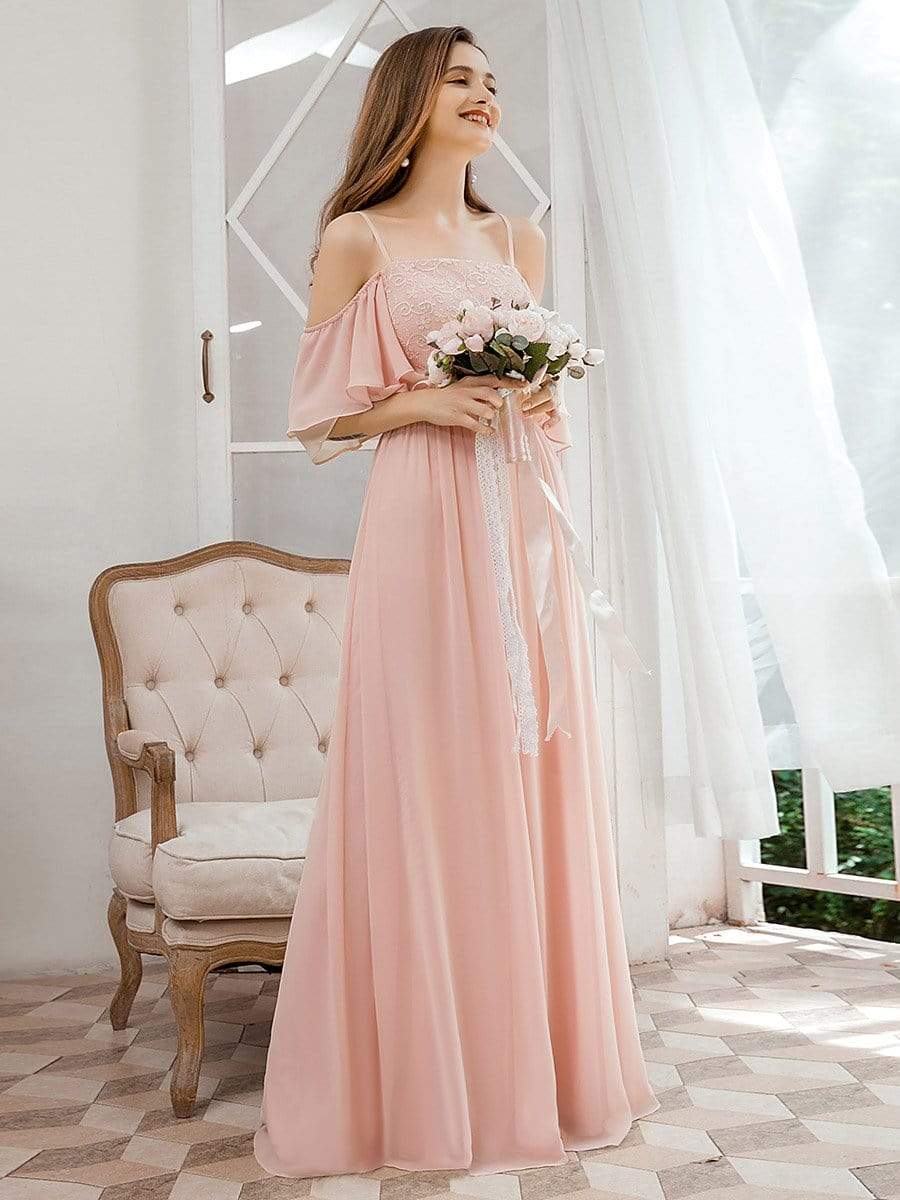 Blush off shoulder bridesmaid dress best sale