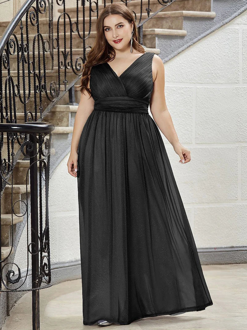 Danna Double V Neck Maxi Long Plus Size sparkly Evening Dress Bella Bridesmaids