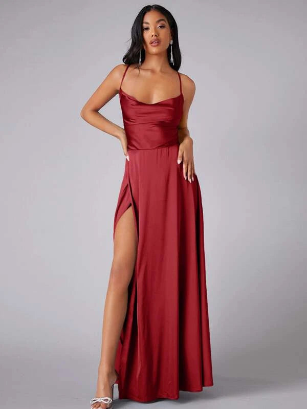 Crisscross Backless Split Thigh Plus size Maxi Dress - Bella Bridesmaids